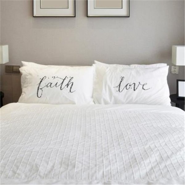 One Bella Casa One Bella Casa 73927PCE59 15 x 19 in. Faith & Love Pillowcases - Gray; set of 2 73927PCE59